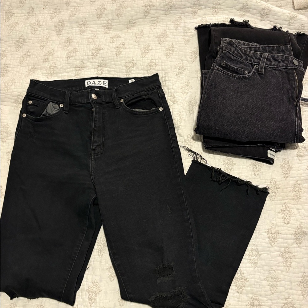 3 pairs of Black High-Rise Distressed Jeans